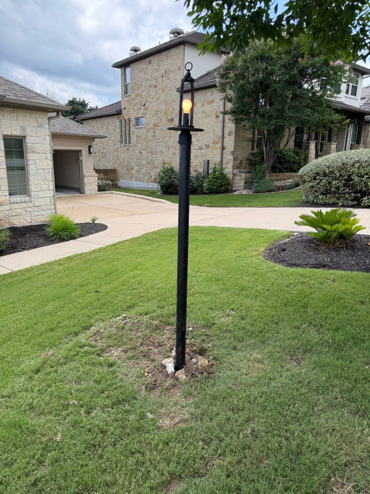 Landscape lamp-post lighting installed at a home