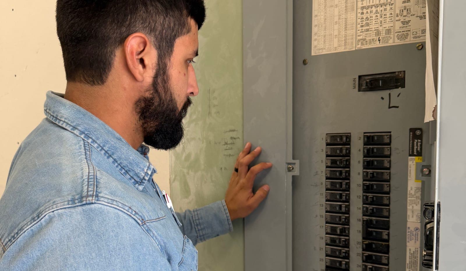 Covenant electrician working at a residential electrical panel